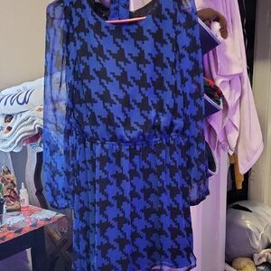 Feathers Blue and Black Long Sleeve Dress